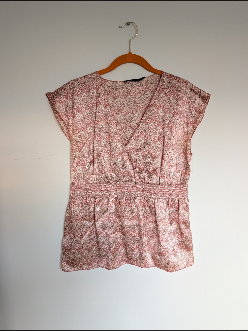 The Limited Pink Patterned V-Neck 100% Silk Blouse
